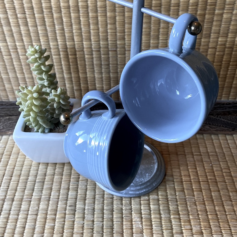 NWOT: Vintage FIESTAWARE BY HLG: 2 Tea Cups in Heather Blue